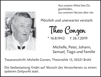 Anzeige von Theo Conzen von  Schlossbote/Werbekurier 