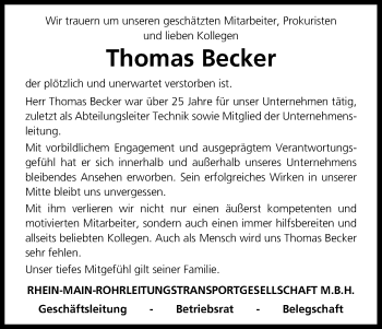 Anzeige von Thomas Becker von Kölner Stadt-Anzeiger / Kölnische Rundschau / Express