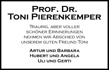 Anzeige von Toni Pierenkemper von Kölner Stadt-Anzeiger / Kölnische Rundschau / Express