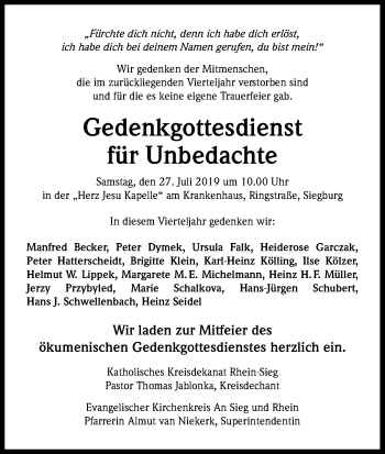 Anzeige von Totentafel vom 20.07.2019 von Kölner Stadt-Anzeiger / Kölnische Rundschau / Express