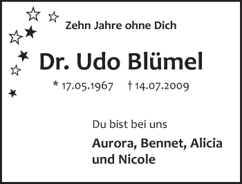 Anzeige von Udo Blümel von  Sonntags-Post 