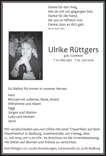 Anzeige von Ulrike Rüttgers von  Werbepost 