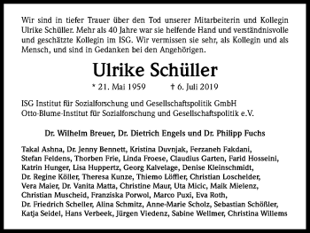 Anzeige von Ulrike Schüller von Kölner Stadt-Anzeiger / Kölnische Rundschau / Express