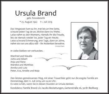Anzeige von Ursula Brand von  Werbepost 