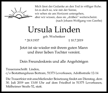 Anzeige von Ursula Linden von Kölner Stadt-Anzeiger / Kölnische Rundschau / Express