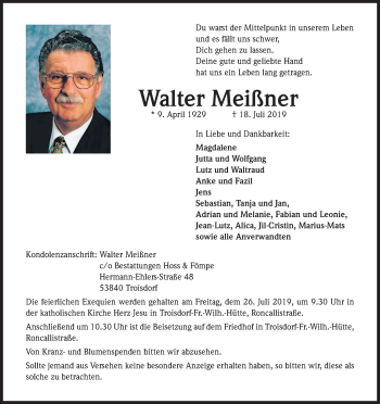 Anzeige von Walter Meißner von Kölner Stadt-Anzeiger / Kölnische Rundschau / Express