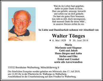 Anzeige von Walter Tönges von  Schlossbote/Werbekurier 