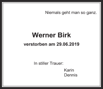 Anzeige von Werner Birk von  Werbepost 