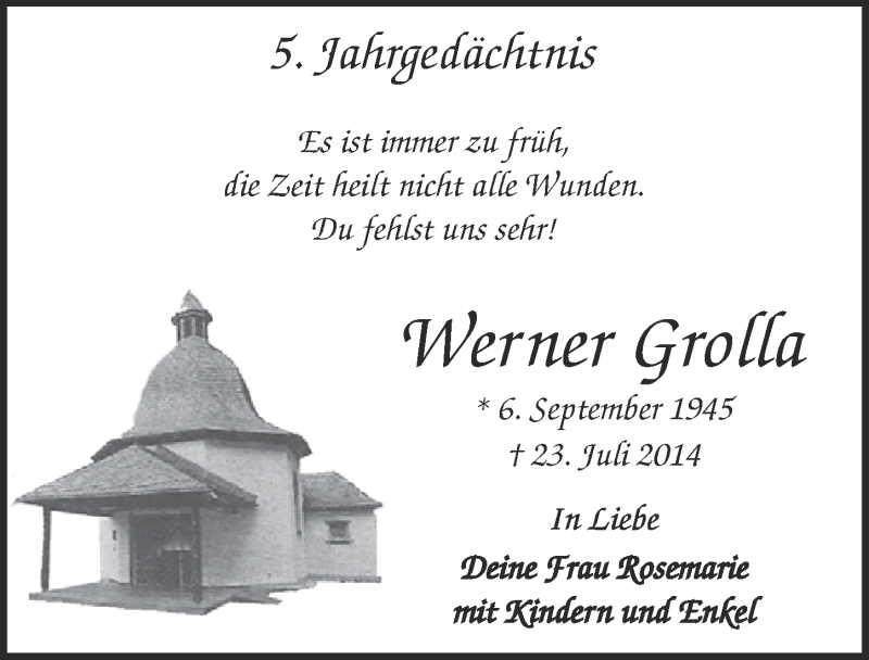  Traueranzeige für Werner Grolla vom 24.07.2019 aus  Kölner Wochenspiegel 
