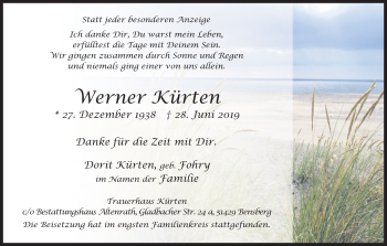 Anzeige von Werner Kürten von Kölner Stadt-Anzeiger / Kölnische Rundschau / Express