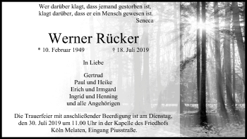 Anzeige von Werner Rücker von Kölner Stadt-Anzeiger / Kölnische Rundschau / Express