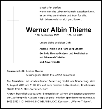 Anzeige von Werner Albin Thieme von Kölner Stadt-Anzeiger / Kölnische Rundschau / Express