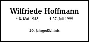 Anzeige von Wilfriede Hoffmann von Kölner Stadt-Anzeiger / Kölnische Rundschau / Express