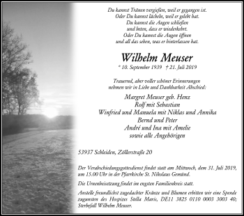 Anzeige von Wilhelm Meuser von Kölner Stadt-Anzeiger / Kölnische Rundschau / Express