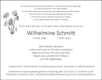 Anzeige von Wilhelmine Schmitt von  Blickpunkt Euskirchen 