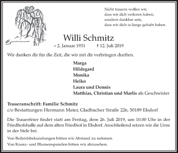 Anzeige von Willi Schmitz von  Werbepost 