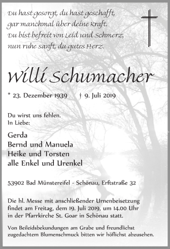 Anzeige von Willi Schumacher von  Blickpunkt Euskirchen 