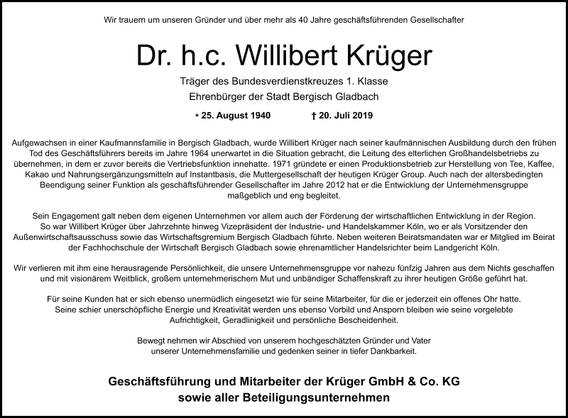  Traueranzeige für Willibert Krüger vom 18.07.2023 aus Kölner Stadt-Anzeiger / Kölnische Rundschau / Express