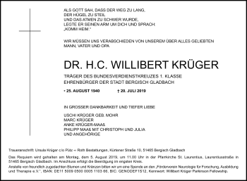 Anzeige von Willibert Krüger von Kölner Stadt-Anzeiger / Kölnische Rundschau / Express