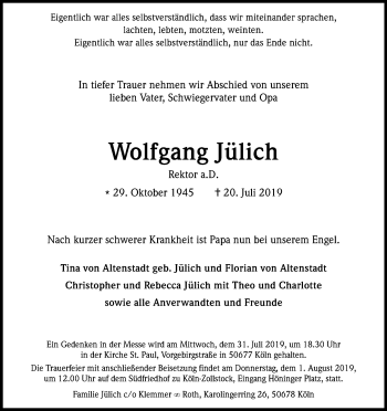 Anzeige von Wolfgang Jülich von Kölner Stadt-Anzeiger / Kölnische Rundschau / Express