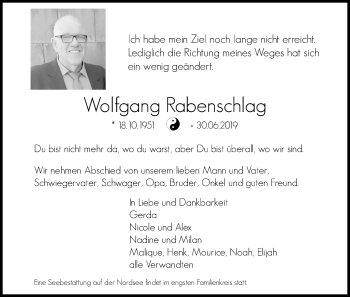 Anzeige von Wolfgang Rabenschlag von Kölner Stadt-Anzeiger / Kölnische Rundschau / Express