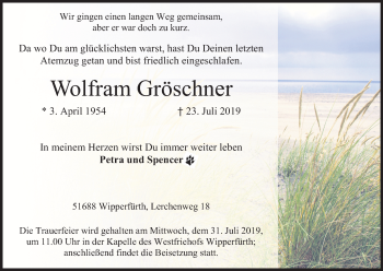 Anzeige von Wolfram Gröschner von Kölner Stadt-Anzeiger / Kölnische Rundschau / Express