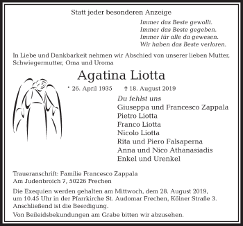 Anzeige von Agatina Liotta von  Sonntags-Post 