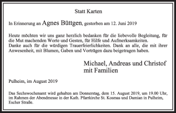 Anzeige von Agnes Büttgen von  Sonntags-Post 