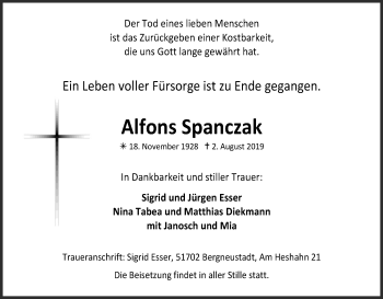 Anzeige von Alfons Spanczak von Kölner Stadt-Anzeiger / Kölnische Rundschau / Express