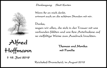 Anzeige von Alfred Hoffmann von Kölner Stadt-Anzeiger / Kölnische Rundschau / Express