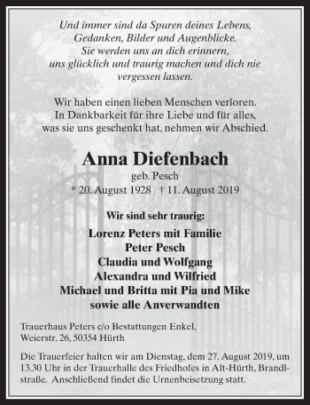 Anzeige von Anna Diefenbach von  Wochenende 