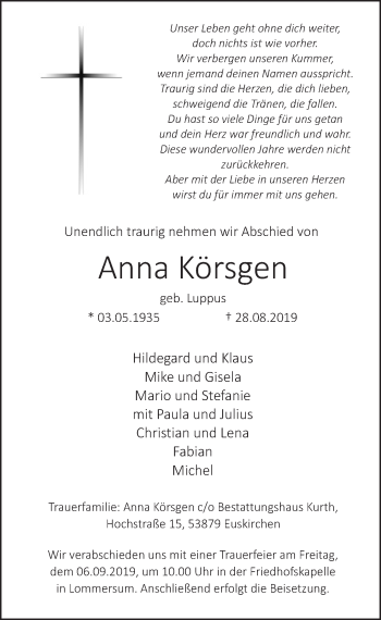 Anzeige von Anna Körsgen von  Blickpunkt Euskirchen 