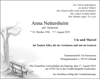 Anzeige von Anna Nettersheim von  Blickpunkt Euskirchen 