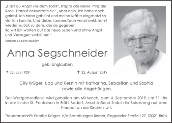 Anzeige von Anna Segschneider von  Schlossbote/Werbekurier 