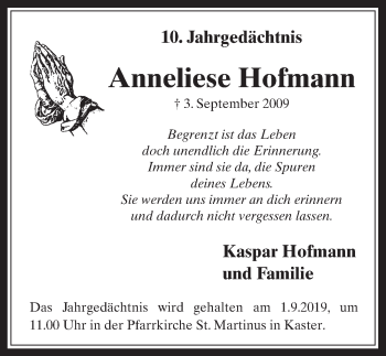 Anzeige von Anneliese Hofmann von  Werbepost 