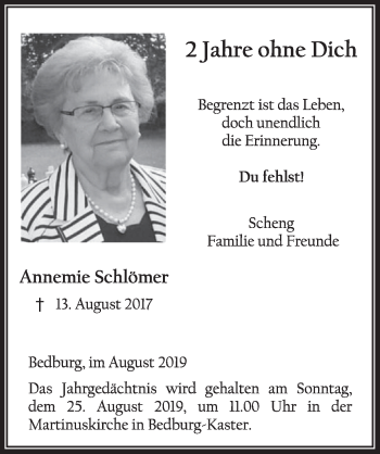 Anzeige von Annemie Schlömer von  Sonntags-Post 