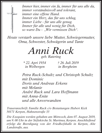 Anzeige von Anni Ruck von  Sonntags-Post 