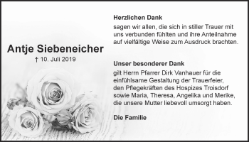 Anzeige von Antje Siebeneicher von  Kölner Wochenspiegel 