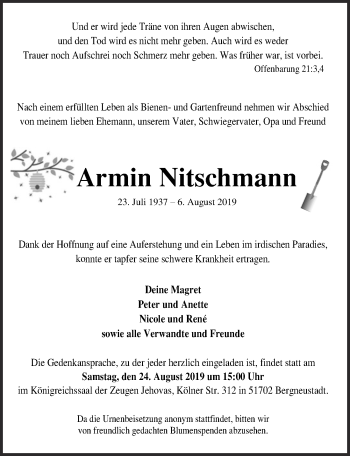 Anzeige von Armin Nitschmann von  Anzeigen Echo 