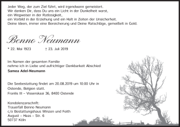 Anzeige von Benno Neumann von Kölner Stadt-Anzeiger / Kölnische Rundschau / Express