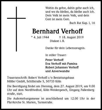 Anzeige von Bernhard Verhoff von Kölner Stadt-Anzeiger / Kölnische Rundschau / Express