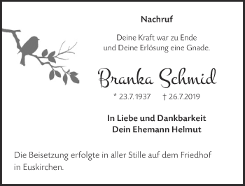 Anzeige von Branka Schmid von  Blickpunkt Euskirchen 