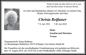 Anzeige von Christa Reißauer von  Sonntags-Post 