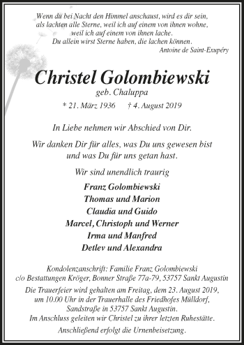 Anzeige von Christel Golombiewski von  Extra Blatt 