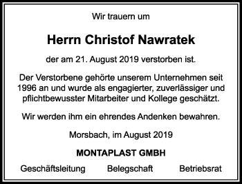 Anzeige von Christof Nawratek von Kölner Stadt-Anzeiger / Kölnische Rundschau / Express