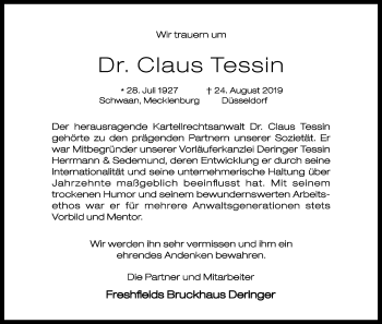 Anzeige von Claus Tessin von Kölner Stadt-Anzeiger / Kölnische Rundschau / Express