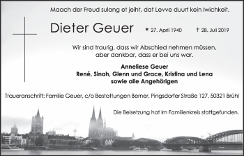Anzeige von Dieter Geuer von  Schlossbote/Werbekurier 