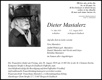 Anzeige von Dieter Mastalerz von Kölner Stadt-Anzeiger / Kölnische Rundschau / Express