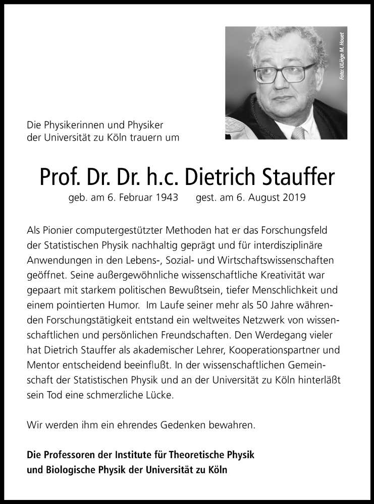  Traueranzeige für Dietrich Stauffer vom 17.08.2019 aus Kölner Stadt-Anzeiger / Kölnische Rundschau / Express