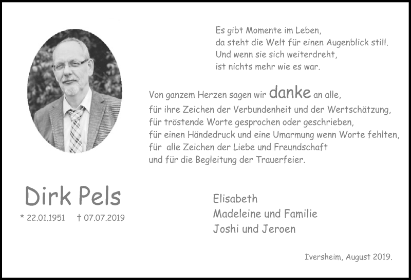  Traueranzeige für Dirk Pels vom 24.08.2019 aus  Blickpunkt Euskirchen 